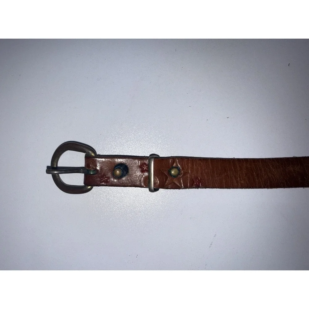 Tooled Leather Belt Red Stars Western Cowgirl Brown‎ Vtg Slim 37